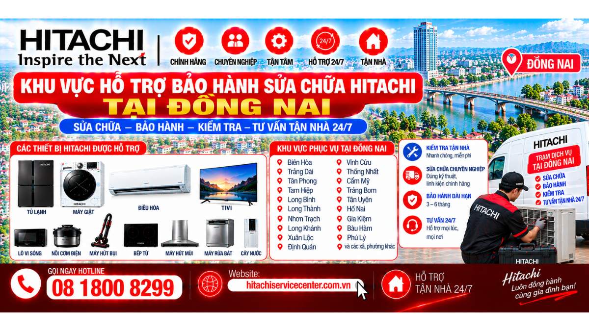 Khu vực hỗ trợ bảo hành sửa chữa Hitachi tại Đồng Nai https://hitachiservicecenter.com.vn/ Hotline: 08 1800 8299