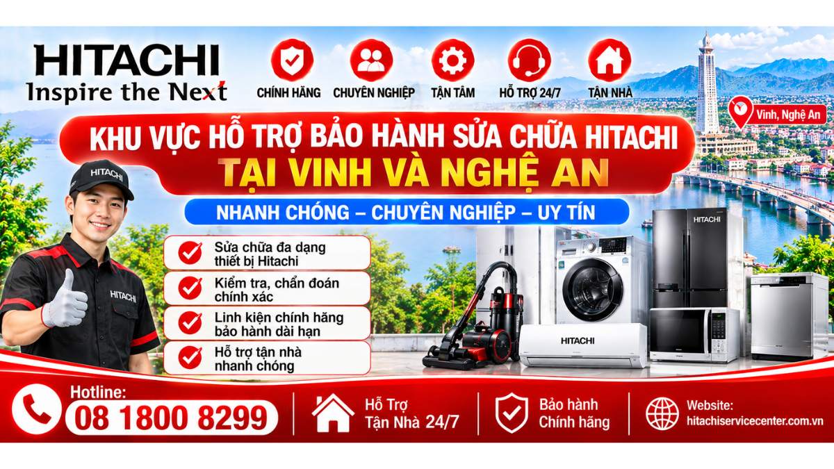 Khu vực hỗ trợ bảo hành sửa chữa Hitachi tại Vinh và Nghệ An https://hitachiservicecenter.com.vn/ Hotline: 08 1800 8299